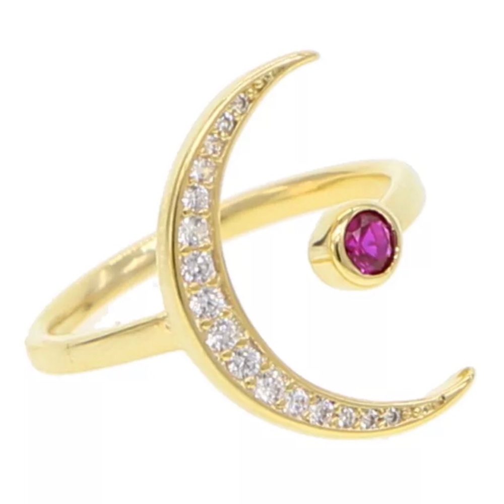 Adjustable Gold Pavé CZ Moon Ring
